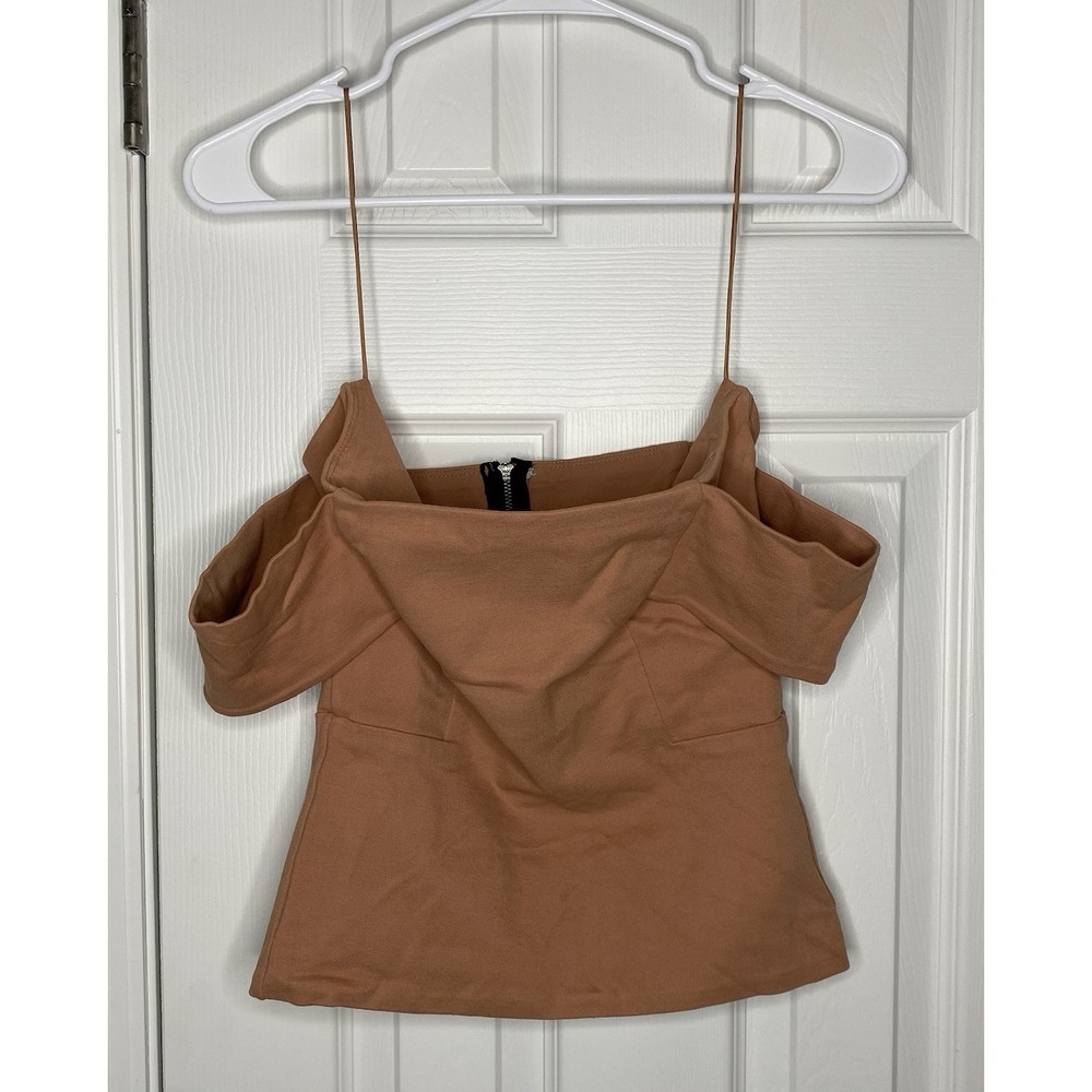 Michelle Mason Women's Off The Shoulder Crop Top Brown Size Small